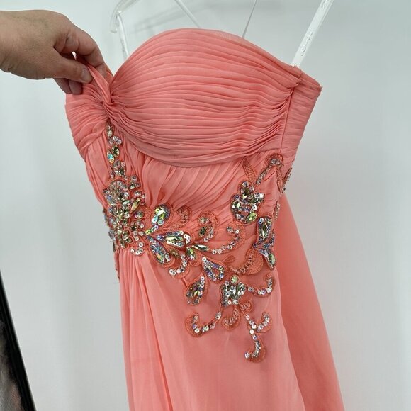 JVN BY JOVANI maxi dress strapless beaded sequins formal chiffon pink scarf 10 - Picture 3 of 10